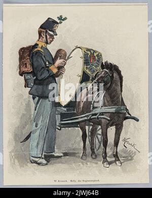 Reproduktion eines Gemäldes: Wojciech Kossak (1856-1942), Molly, das Regimentspferd ; aus: `Moderne Kunst. Illustrierte Zeitschrift`. Unbekannt, Grafiker, Moderne Kunst. Illustrierte Zeitschrift (Berlin ; czasopismo ; 1887-1914), Verlag Stockfoto